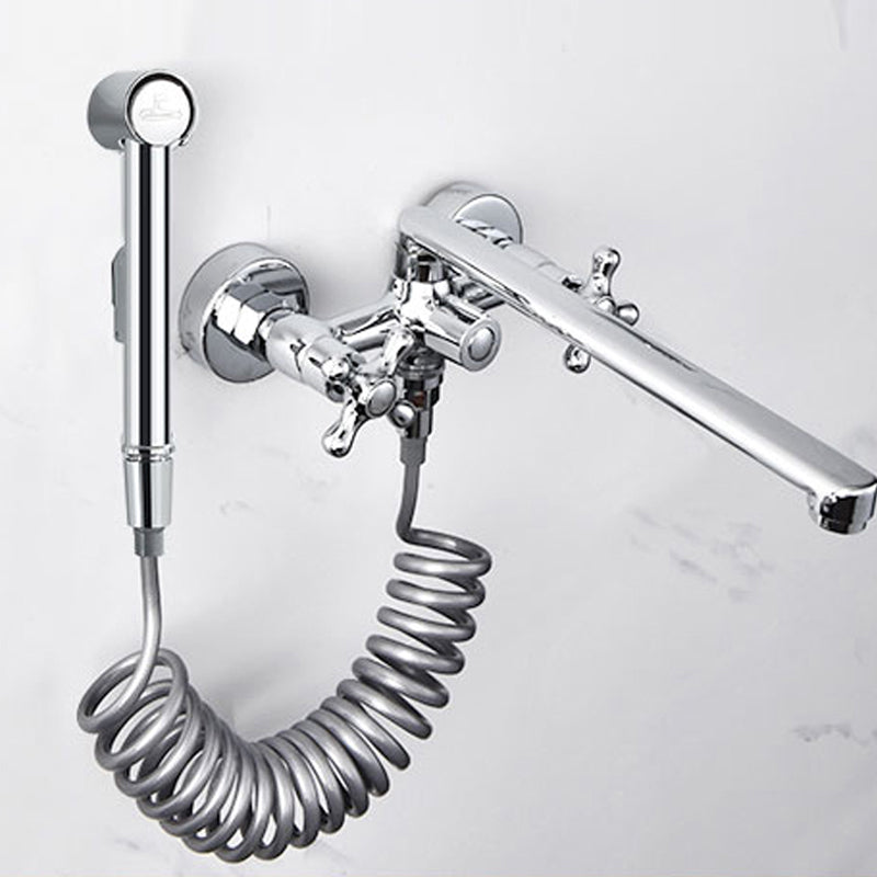 Traditional Style Claw Foot Tub Faucet Copper Floor Mounted Claw Foot Tub Faucet Faucet with Telescopic Tube and Sprinkler Head Clearhalo 'Bathroom Remodel & Bathroom Fixtures' 'Bathtub Faucets' 'bathtub_faucets' 'Home Improvement' 'home_improvement' 'home_improvement_bathtub_faucets' 6881839