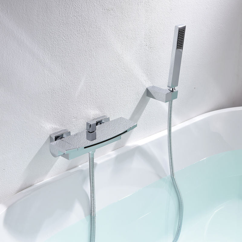 Bathtub Faucet Waterfall Rod Handle Wall Mounted Bathroom Faucet Chrome Hand Shower Included Clearhalo 'Bathroom Remodel & Bathroom Fixtures' 'Bathtub Faucets' 'bathtub_faucets' 'Home Improvement' 'home_improvement' 'home_improvement_bathtub_faucets' 6881850