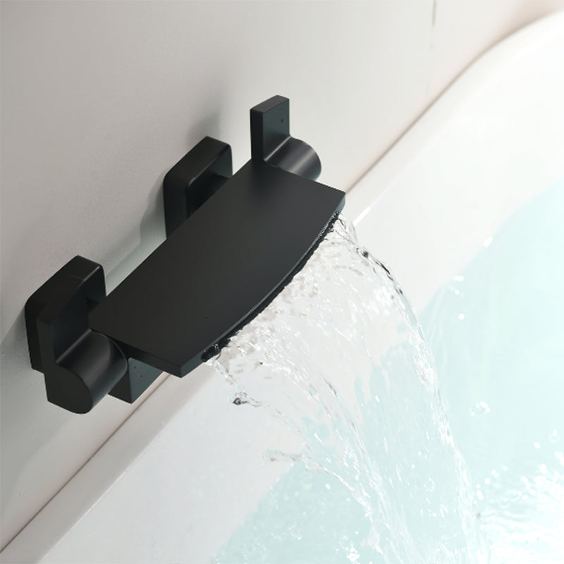 Bathtub Faucet Waterfall Rod Handle Wall Mounted Bathroom Faucet Black Hand Shower Not Included Clearhalo 'Bathroom Remodel & Bathroom Fixtures' 'Bathtub Faucets' 'bathtub_faucets' 'Home Improvement' 'home_improvement' 'home_improvement_bathtub_faucets' 6881857