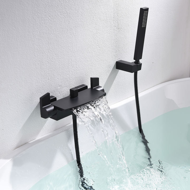Modern Style Bathtub Faucet Waterfall Handle Style Bathroom Faucet Black Hand Shower Included Clearhalo 'Bathroom Remodel & Bathroom Fixtures' 'Bathtub Faucets' 'bathtub_faucets' 'Home Improvement' 'home_improvement' 'home_improvement_bathtub_faucets' 6881870