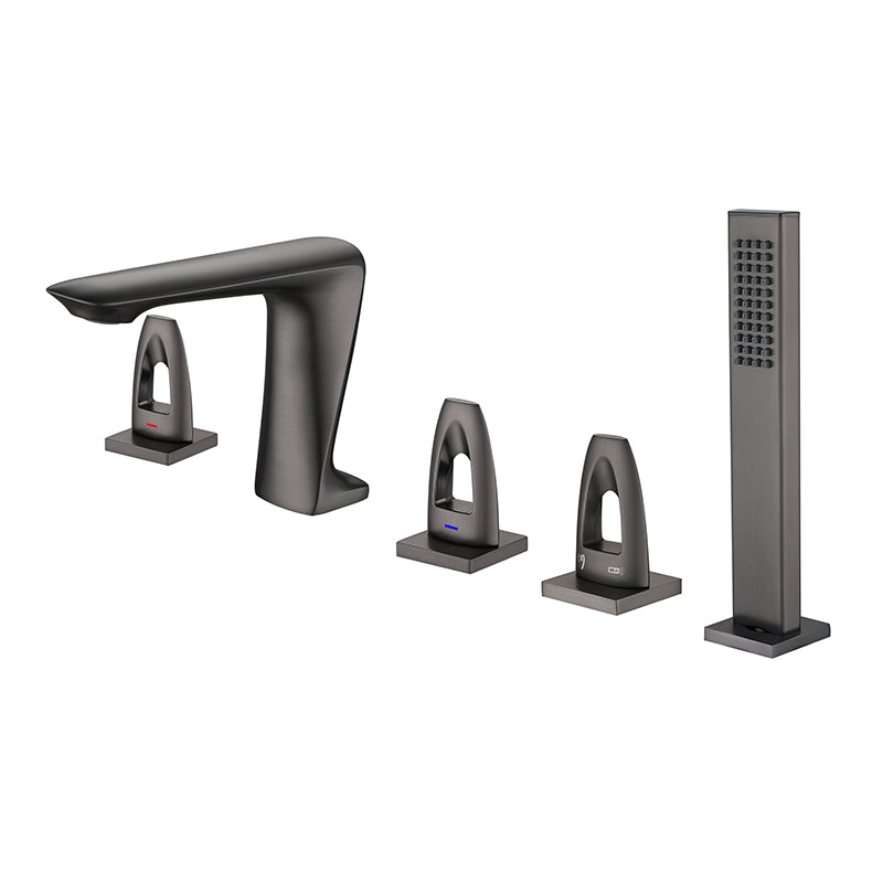 Modern Bathtub Faucet Flush Mounted Shower Head Rod Handle Faucet Clearhalo 'Bathroom Remodel & Bathroom Fixtures' 'Bathtub Faucets' 'bathtub_faucets' 'Home Improvement' 'home_improvement' 'home_improvement_bathtub_faucets' 6881894