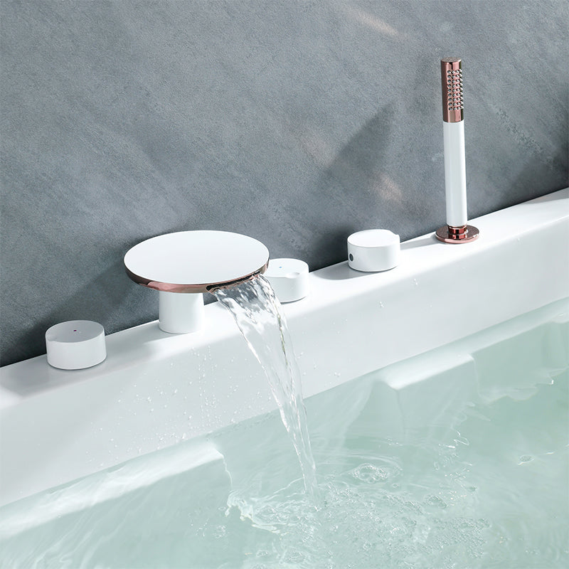 Bathroom Faucet Flush Mount Waterfall Knob Handle Bathtub Faucet White Clearhalo 'Bathroom Remodel & Bathroom Fixtures' 'Bathtub Faucets' 'bathtub_faucets' 'Home Improvement' 'home_improvement' 'home_improvement_bathtub_faucets' 6881914