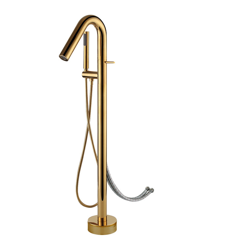 Floor Standing Faucet Bathroom Handheld Shower Head Bathtub Faucet Gold Wall Clearhalo 'Bathroom Remodel & Bathroom Fixtures' 'Bathtub Faucets' 'bathtub_faucets' 'Home Improvement' 'home_improvement' 'home_improvement_bathtub_faucets' 6881928