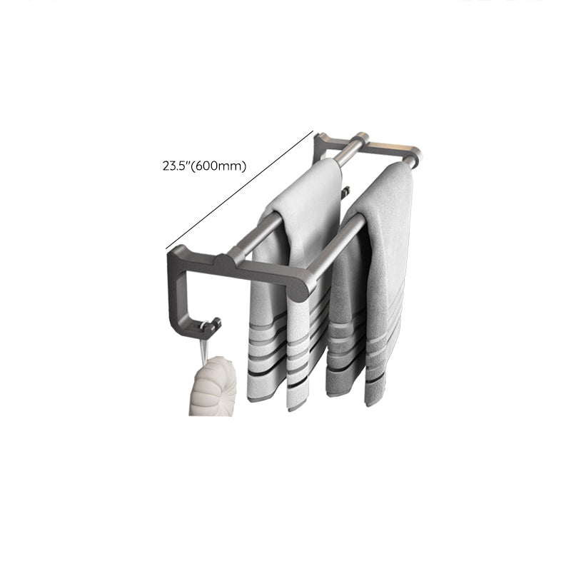Gray Contemporary Bathroom Accessory Set Bath Shelf/Towel Bar & Robe Hooks Included Clearhalo 'Bathroom Hardware Sets' 'Bathroom Hardware' 'Bathroom Remodel & Bathroom Fixtures' 'bathroom_hardware_sets' 'Home Improvement' 'home_improvement' 'home_improvement_bathroom_hardware_sets' 6882120