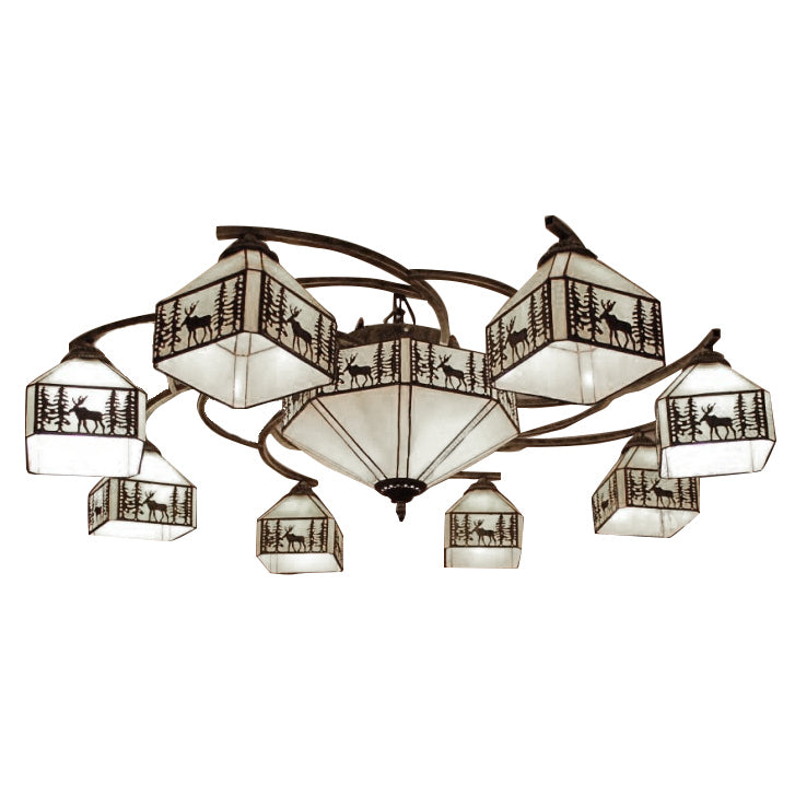 Industrial Vintage Small House Ceiling Lamp Stained Glass Chandelier Lights in Beige Clearhalo 'Ceiling Lights' 'Chandeliers' 'Close To Ceiling Lights' 'Industrial' 'Middle Century Chandeliers' 'Pendant Lights' 'Tiffany Chandeliers' 'Tiffany close to ceiling' 'Tiffany' Lighting' 68874