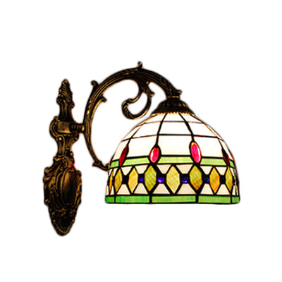 Semicircle Wall Sconce Light Vintage Stained Glass 1 Light Wall Lighting Clearhalo 'Industrial' 'Middle century wall lights' 'Tiffany wall lights' 'Tiffany' 'Wall Lamps & Sconces' 'Wall Lights' Lighting' 68877