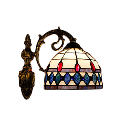 Semicircle Wall Sconce Light Vintage Stained Glass 1 Light Wall Lighting Clearhalo 'Industrial' 'Middle century wall lights' 'Tiffany wall lights' 'Tiffany' 'Wall Lamps & Sconces' 'Wall Lights' Lighting' 68880