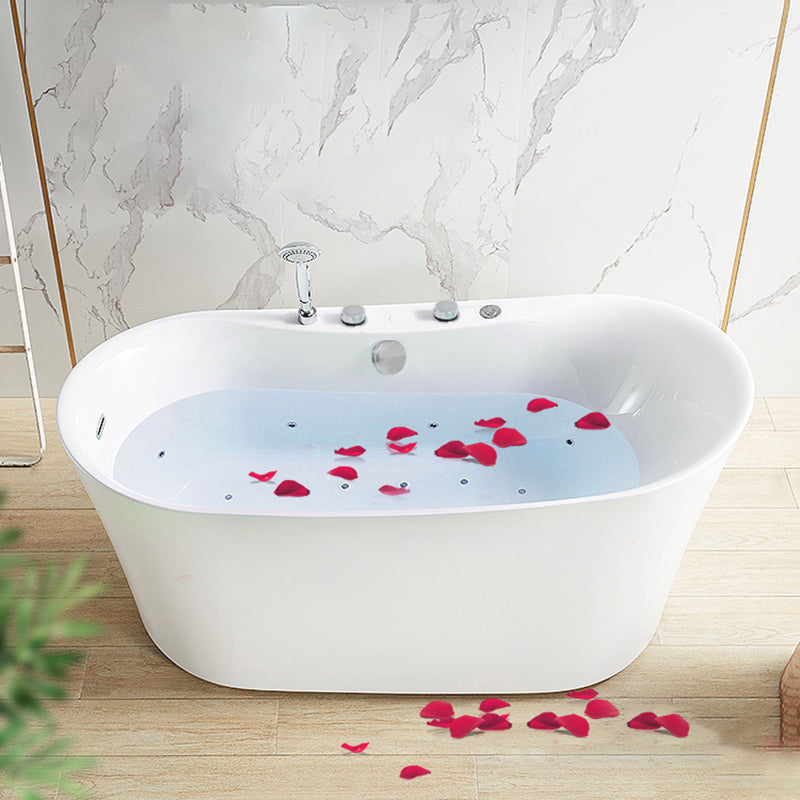 White Acrylic Freestanding Bathtub Oval Modern Handles Included Bath Clearhalo 'Bathroom Remodel & Bathroom Fixtures' 'Bathtubs' 'Home Improvement' 'home_improvement' 'home_improvement_bathtubs' 'Showers & Bathtubs' 6889890