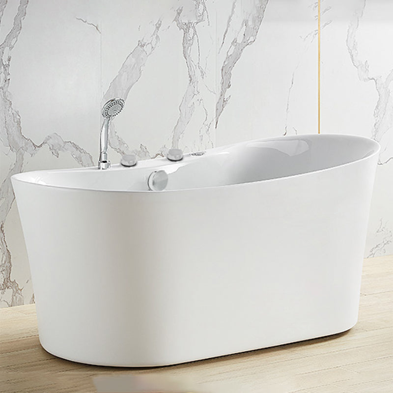 White Acrylic Freestanding Bathtub Oval Modern Handles Included Bath Clearhalo 'Bathroom Remodel & Bathroom Fixtures' 'Bathtubs' 'Home Improvement' 'home_improvement' 'home_improvement_bathtubs' 'Showers & Bathtubs' 6889895