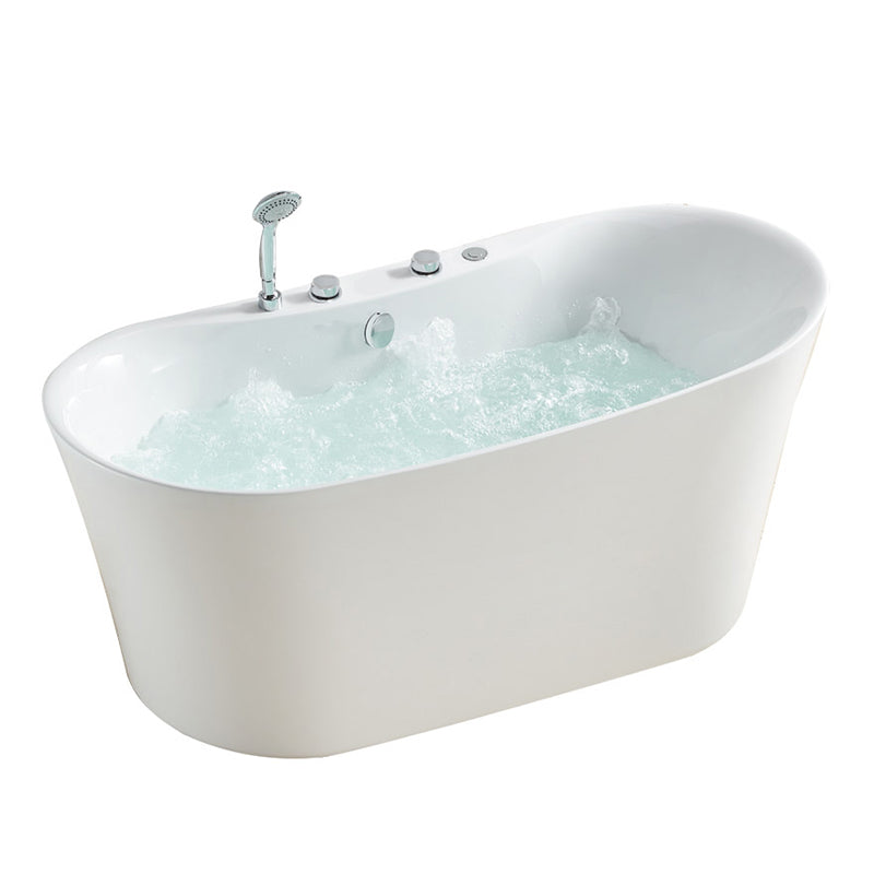 White Acrylic Freestanding Bathtub Oval Modern Handles Included Bath Clearhalo 'Bathroom Remodel & Bathroom Fixtures' 'Bathtubs' 'Home Improvement' 'home_improvement' 'home_improvement_bathtubs' 'Showers & Bathtubs' 6889898
