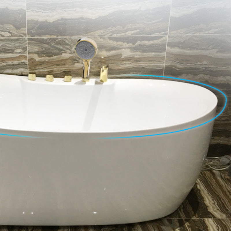 White Acrylic Freestanding Bathtub Oval Modern Handles Included Bath Clearhalo 'Bathroom Remodel & Bathroom Fixtures' 'Bathtubs' 'Home Improvement' 'home_improvement' 'home_improvement_bathtubs' 'Showers & Bathtubs' 6889901