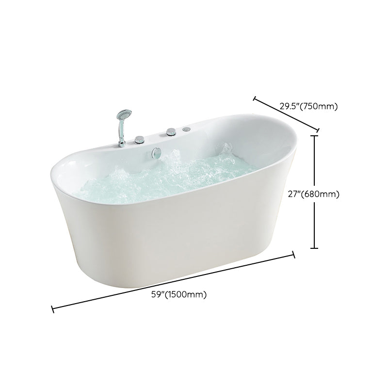 White Acrylic Freestanding Bathtub Oval Modern Handles Included Bath Clearhalo 'Bathroom Remodel & Bathroom Fixtures' 'Bathtubs' 'Home Improvement' 'home_improvement' 'home_improvement_bathtubs' 'Showers & Bathtubs' 6889905