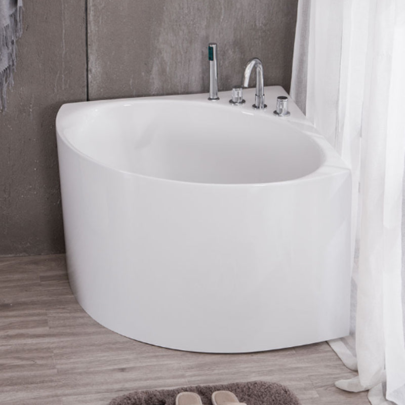 Modern Acrylic Corner Bath 24.8-inch Tall Soaking White Bathtub 35"L x 33"W x 25"H Tub with Sliver 4-Piece Set Clearhalo 'Bathroom Remodel & Bathroom Fixtures' 'Bathtubs' 'Home Improvement' 'home_improvement' 'home_improvement_bathtubs' 'Showers & Bathtubs' 6889972