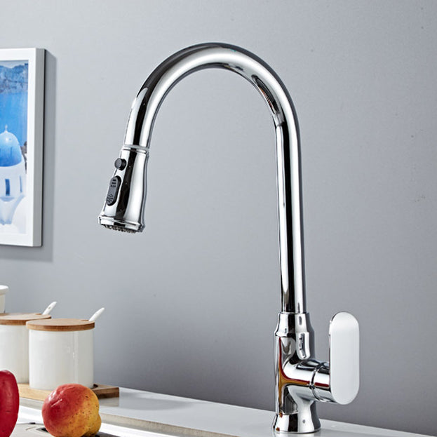 Contemporary Kitchen Sink Faucet Copper Swivel Spout with Pull out Faucet Clearhalo 'Home Improvement' 'home_improvement' 'home_improvement_kitchen_faucets' 'Kitchen Faucets' 'Kitchen Remodel & Kitchen Fixtures' 'Kitchen Sinks & Faucet Components' 'kitchen_faucets' 6890149