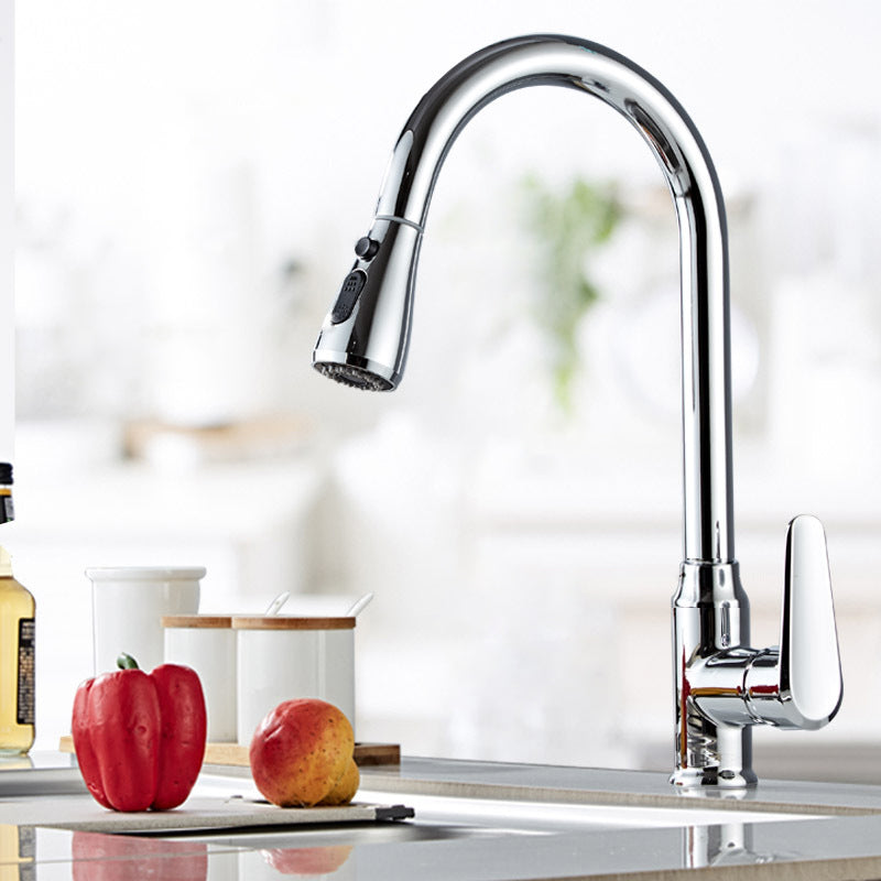 Contemporary Kitchen Sink Faucet Copper Swivel Spout with Pull out Faucet Clearhalo 'Home Improvement' 'home_improvement' 'home_improvement_kitchen_faucets' 'Kitchen Faucets' 'Kitchen Remodel & Kitchen Fixtures' 'Kitchen Sinks & Faucet Components' 'kitchen_faucets' 6890151