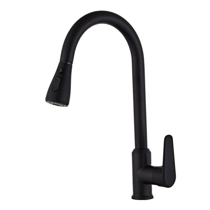 Contemporary Kitchen Sink Faucet Copper Swivel Spout with Pull out Faucet Black Shower Pulling Faucet Clearhalo 'Home Improvement' 'home_improvement' 'home_improvement_kitchen_faucets' 'Kitchen Faucets' 'Kitchen Remodel & Kitchen Fixtures' 'Kitchen Sinks & Faucet Components' 'kitchen_faucets' 6890152