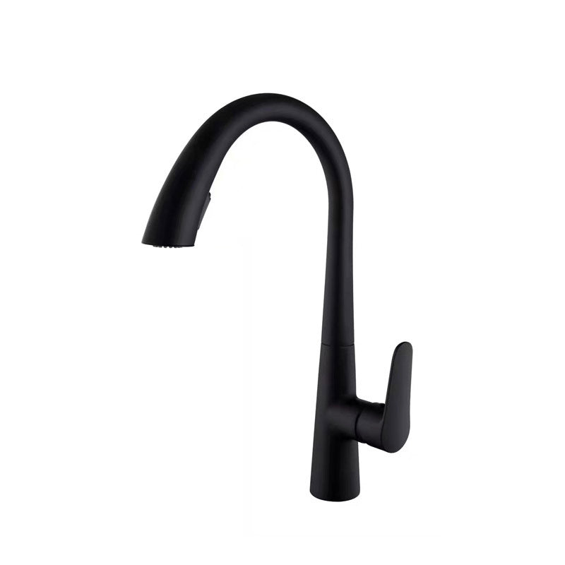Contemporary Kitchen Sink Faucet Copper Swivel Spout with Pull out Faucet Black Round Pulling Clearhalo 'Home Improvement' 'home_improvement' 'home_improvement_kitchen_faucets' 'Kitchen Faucets' 'Kitchen Remodel & Kitchen Fixtures' 'Kitchen Sinks & Faucet Components' 'kitchen_faucets' 6890153