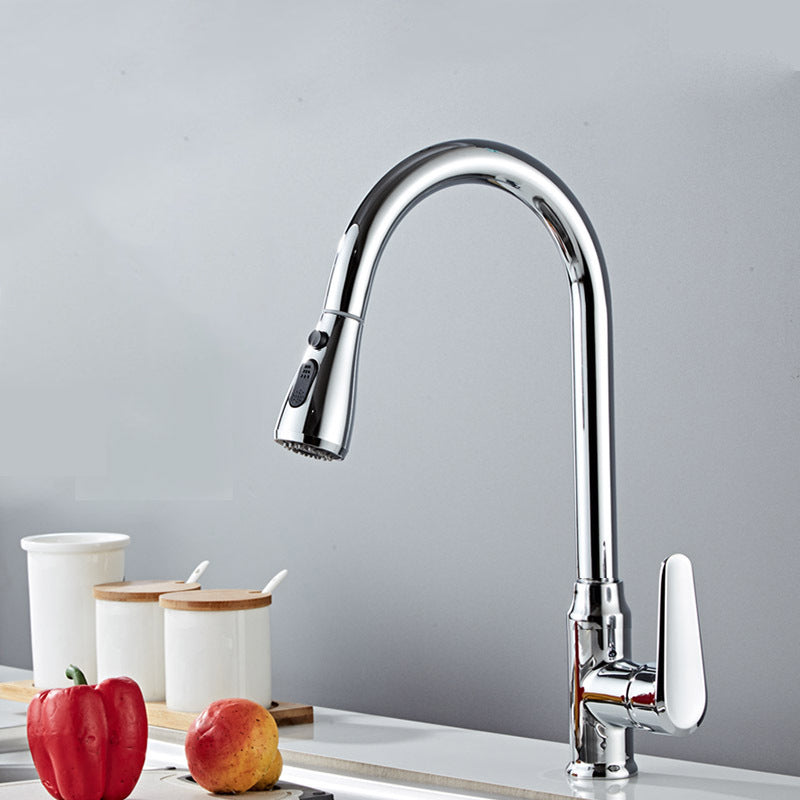 Contemporary Kitchen Sink Faucet Copper Swivel Spout with Pull out Faucet Clearhalo 'Home Improvement' 'home_improvement' 'home_improvement_kitchen_faucets' 'Kitchen Faucets' 'Kitchen Remodel & Kitchen Fixtures' 'Kitchen Sinks & Faucet Components' 'kitchen_faucets' 6890154