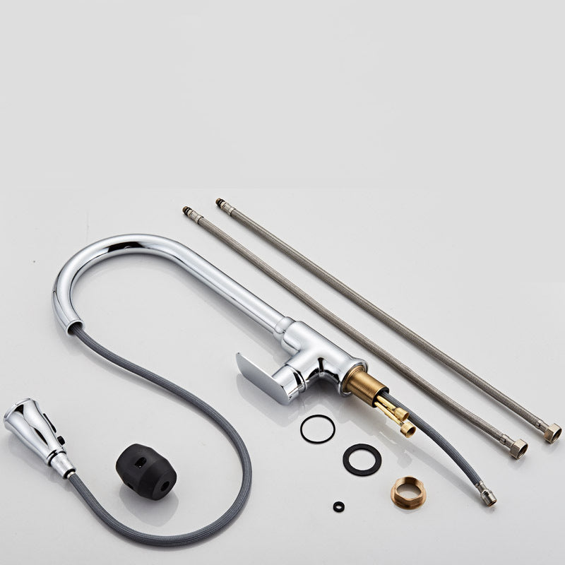 Contemporary Kitchen Sink Faucet Copper Swivel Spout with Pull out Faucet Clearhalo 'Home Improvement' 'home_improvement' 'home_improvement_kitchen_faucets' 'Kitchen Faucets' 'Kitchen Remodel & Kitchen Fixtures' 'Kitchen Sinks & Faucet Components' 'kitchen_faucets' 6890155