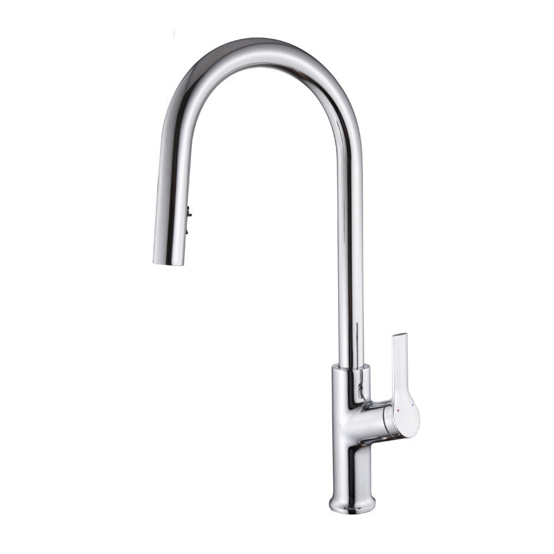 Contemporary Kitchen Sink Faucet Copper Swivel Spout with Pull out Faucet Silver High Arc Clearhalo 'Home Improvement' 'home_improvement' 'home_improvement_kitchen_faucets' 'Kitchen Faucets' 'Kitchen Remodel & Kitchen Fixtures' 'Kitchen Sinks & Faucet Components' 'kitchen_faucets' 6890156