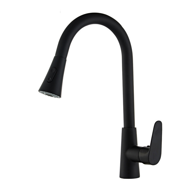 Contemporary Kitchen Sink Faucet Copper Swivel Spout with Pull out Faucet Black Cone Clearhalo 'Home Improvement' 'home_improvement' 'home_improvement_kitchen_faucets' 'Kitchen Faucets' 'Kitchen Remodel & Kitchen Fixtures' 'Kitchen Sinks & Faucet Components' 'kitchen_faucets' 6890162
