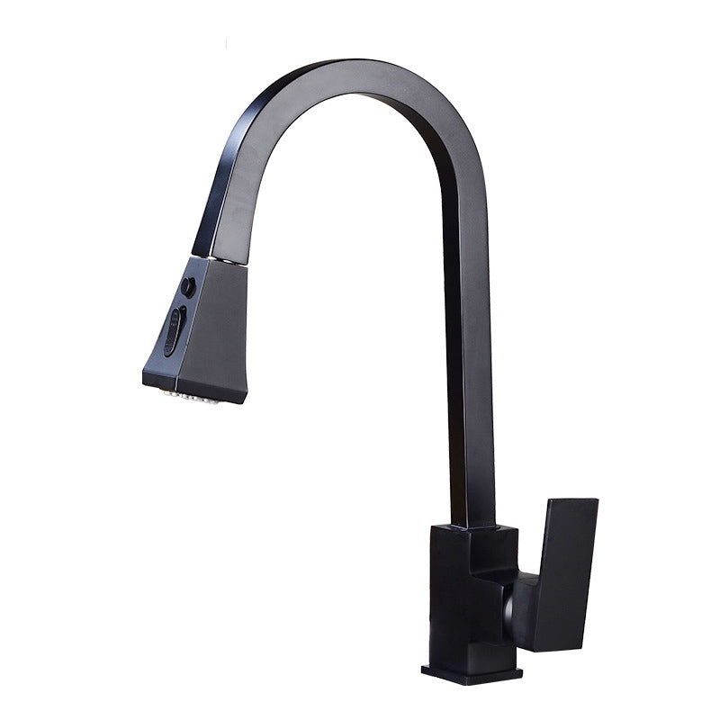 Contemporary Kitchen Sink Faucet Copper Swivel Spout with Pull out Faucet Black Square Pulling Faucet Clearhalo 'Home Improvement' 'home_improvement' 'home_improvement_kitchen_faucets' 'Kitchen Faucets' 'Kitchen Remodel & Kitchen Fixtures' 'Kitchen Sinks & Faucet Components' 'kitchen_faucets' 6890164