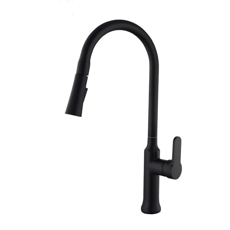 Contemporary Kitchen Sink Faucet Copper Swivel Spout with Pull out Faucet Black High Arc Clearhalo 'Home Improvement' 'home_improvement' 'home_improvement_kitchen_faucets' 'Kitchen Faucets' 'Kitchen Remodel & Kitchen Fixtures' 'Kitchen Sinks & Faucet Components' 'kitchen_faucets' 6890166
