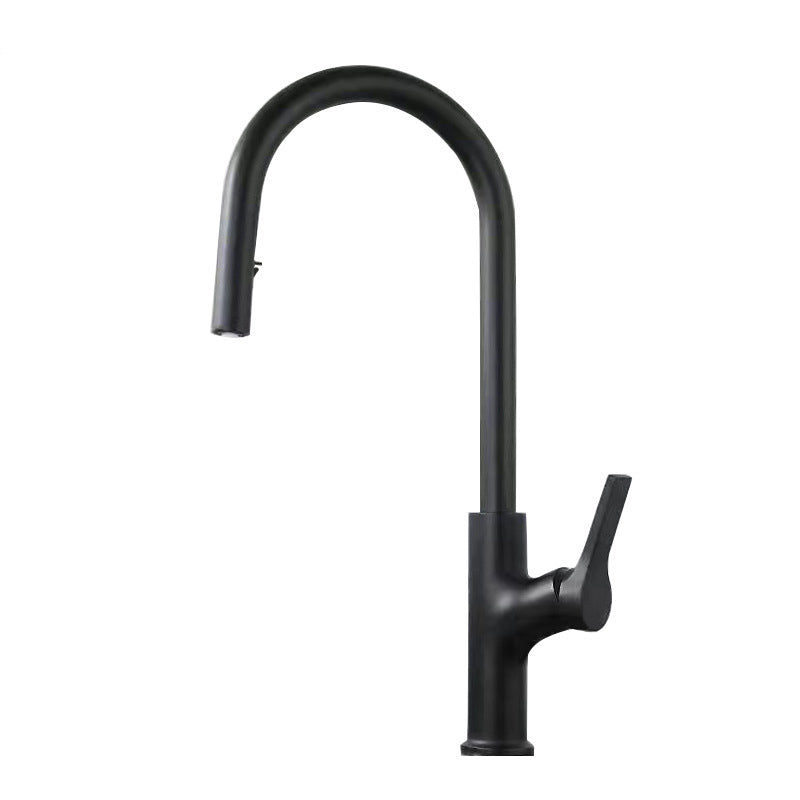Contemporary Kitchen Sink Faucet Copper Swivel Spout with Pull out Faucet Black Elbow Outlet Clearhalo 'Home Improvement' 'home_improvement' 'home_improvement_kitchen_faucets' 'Kitchen Faucets' 'Kitchen Remodel & Kitchen Fixtures' 'Kitchen Sinks & Faucet Components' 'kitchen_faucets' 6890167