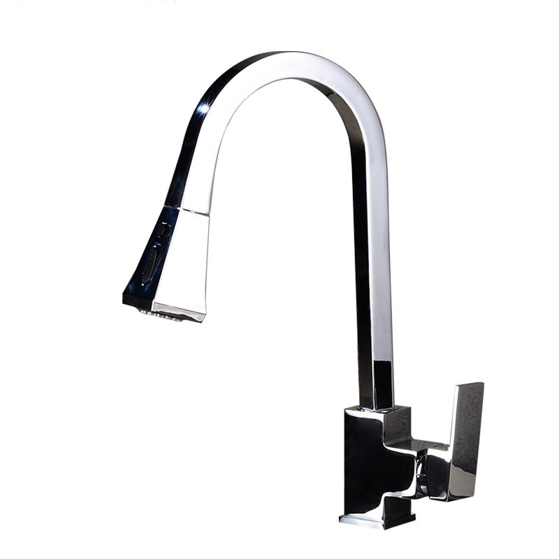 Contemporary Kitchen Sink Faucet Copper Swivel Spout with Pull out Faucet Silver Square Pulling Faucet Clearhalo 'Home Improvement' 'home_improvement' 'home_improvement_kitchen_faucets' 'Kitchen Faucets' 'Kitchen Remodel & Kitchen Fixtures' 'Kitchen Sinks & Faucet Components' 'kitchen_faucets' 6890168