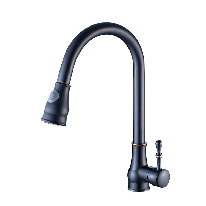 Contemporary Kitchen Sink Faucet Copper Swivel Spout with Pull out Faucet Black Gourd Clearhalo 'Home Improvement' 'home_improvement' 'home_improvement_kitchen_faucets' 'Kitchen Faucets' 'Kitchen Remodel & Kitchen Fixtures' 'Kitchen Sinks & Faucet Components' 'kitchen_faucets' 6890169
