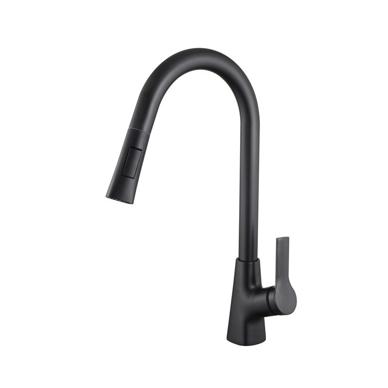 Contemporary Kitchen Sink Faucet Copper Swivel Spout with Pull out Faucet Black Gooseneck Pulling Faucet Clearhalo 'Home Improvement' 'home_improvement' 'home_improvement_kitchen_faucets' 'Kitchen Faucets' 'Kitchen Remodel & Kitchen Fixtures' 'Kitchen Sinks & Faucet Components' 'kitchen_faucets' 6890170