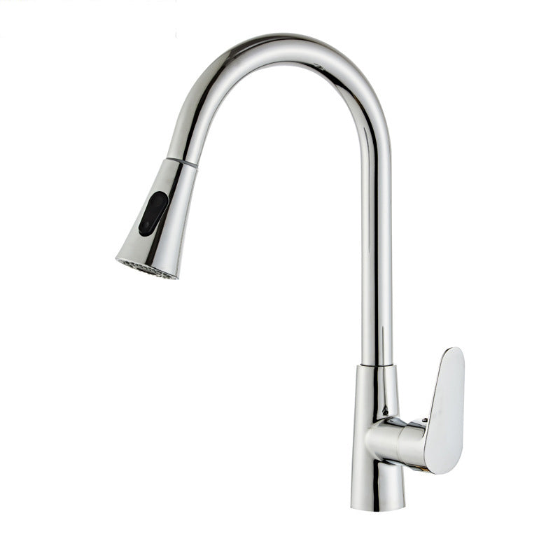 Contemporary Kitchen Sink Faucet Copper Swivel Spout with Pull out Faucet Silver Cone Clearhalo 'Home Improvement' 'home_improvement' 'home_improvement_kitchen_faucets' 'Kitchen Faucets' 'Kitchen Remodel & Kitchen Fixtures' 'Kitchen Sinks & Faucet Components' 'kitchen_faucets' 6890171