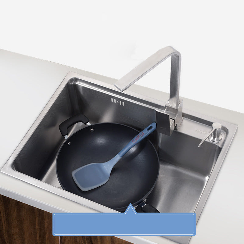 Stainless Steel Kitchen Sink 1 Holes Drop-In Noise-cancelling Design Kitchen Sink Clearhalo 'Home Improvement' 'home_improvement' 'home_improvement_kitchen_sinks' 'Kitchen Remodel & Kitchen Fixtures' 'Kitchen Sinks & Faucet Components' 'Kitchen Sinks' 'kitchen_sinks' 6890263