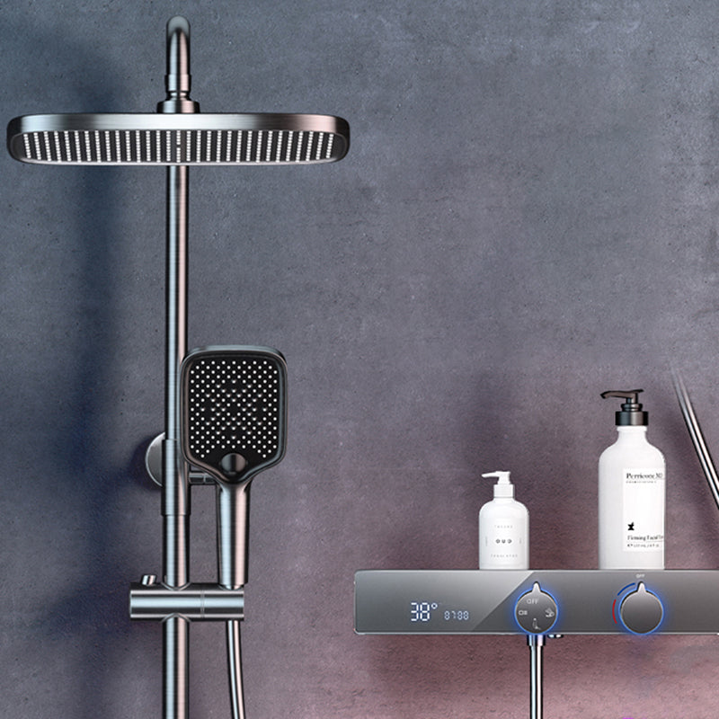 Shower System Rain Shower Head Massage/Jet Handheld Shower Trim Grey Square Top Spray Included Clearhalo 'Bathroom Remodel & Bathroom Fixtures' 'Home Improvement' 'home_improvement' 'home_improvement_shower_faucets' 'Shower Faucets & Systems' 'shower_faucets' 'Showers & Bathtubs Plumbing' 'Showers & Bathtubs' 6890288