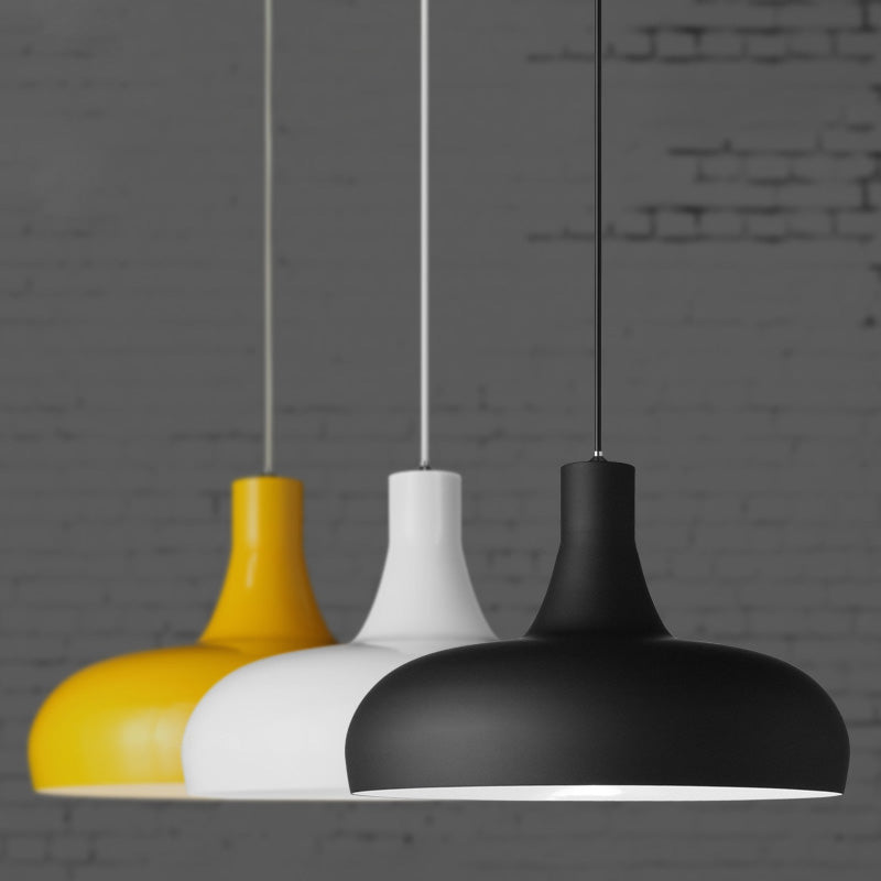 Metallic Dome Shade Hanging Lamp Modernist 1 Head Dining Room Pendant Lighting in Black/White/Yellow White Clearhalo 'Ceiling Lights' 'Modern Pendants' 'Modern' 'Pendant Lights' 'Pendants' Lighting' 68908