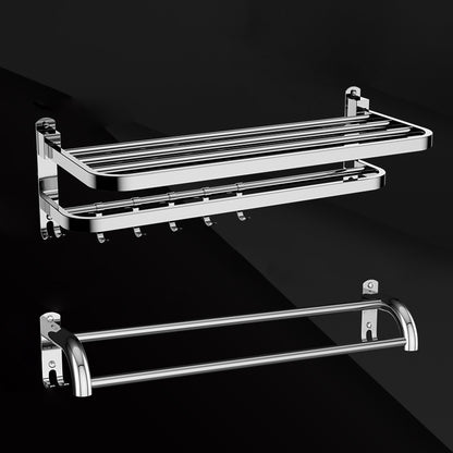 Silver/Black Bathroom Hardware Set Modern Bathroom Accessories Hardware Set Silver Towel Rack with Towel Bar Clearhalo 'Bathroom Hardware Sets' 'Bathroom Hardware' 'Bathroom Remodel & Bathroom Fixtures' 'bathroom_hardware_sets' 'Home Improvement' 'home_improvement' 'home_improvement_bathroom_hardware_sets' 6893092