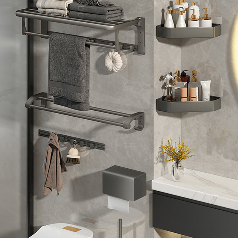 Modernism Aluminum Bathroom Hardware Set Gray Metal Bathroom Set with Towel Bar/Bath Shelf Clearhalo 'Bathroom Hardware Sets' 'Bathroom Hardware' 'Bathroom Remodel & Bathroom Fixtures' 'bathroom_hardware_sets' 'Home Improvement' 'home_improvement' 'home_improvement_bathroom_hardware_sets' 6893148