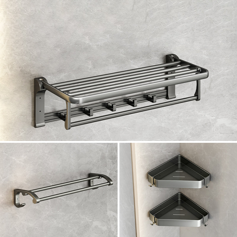 Modernism Aluminum Bathroom Hardware Set Gray Metal Bathroom Set with Towel Bar/Bath Shelf 4-Piece Set (Towel Bar) Clearhalo 'Bathroom Hardware Sets' 'Bathroom Hardware' 'Bathroom Remodel & Bathroom Fixtures' 'bathroom_hardware_sets' 'Home Improvement' 'home_improvement' 'home_improvement_bathroom_hardware_sets' 6893159