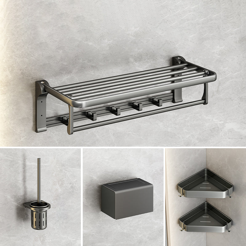 Modernism Aluminum Bathroom Hardware Set Gray Metal Bathroom Set with Towel Bar/Bath Shelf 5-Piece Set (Toilet Brush) Clearhalo 'Bathroom Hardware Sets' 'Bathroom Hardware' 'Bathroom Remodel & Bathroom Fixtures' 'bathroom_hardware_sets' 'Home Improvement' 'home_improvement' 'home_improvement_bathroom_hardware_sets' 6893164