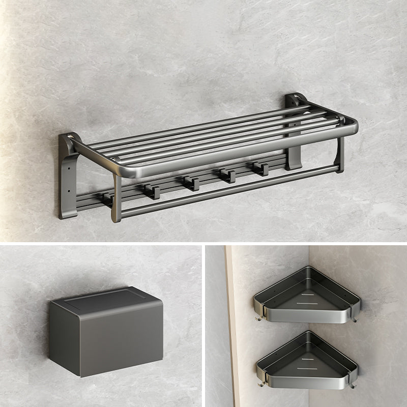 Modernism Aluminum Bathroom Hardware Set Gray Metal Bathroom Set with Towel Bar/Bath Shelf 4-Piece Set (Toilet Paper Holder) Clearhalo 'Bathroom Hardware Sets' 'Bathroom Hardware' 'Bathroom Remodel & Bathroom Fixtures' 'bathroom_hardware_sets' 'Home Improvement' 'home_improvement' 'home_improvement_bathroom_hardware_sets' 6893166