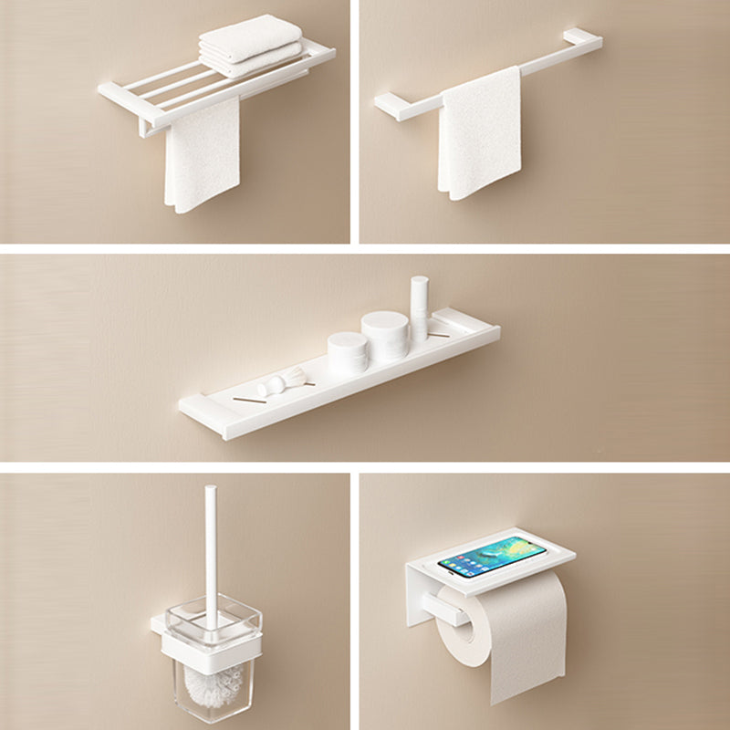 Modern White Bathroom Accessory Set Stainless Steel Bath Hardware Set 5 piece Set Clearhalo 'Bathroom Hardware Sets' 'Bathroom Hardware' 'Bathroom Remodel & Bathroom Fixtures' 'bathroom_hardware_sets' 'Home Improvement' 'home_improvement' 'home_improvement_bathroom_hardware_sets' 6893196