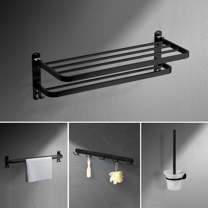 Black Modern Bathroom Accessory Set Stainless Bathroom Hardware 4-Piece Set (with Hook) Clearhalo 'Bathroom Hardware Sets' 'Bathroom Hardware' 'Bathroom Remodel & Bathroom Fixtures' 'bathroom_hardware_sets' 'Home Improvement' 'home_improvement' 'home_improvement_bathroom_hardware_sets' 6893219