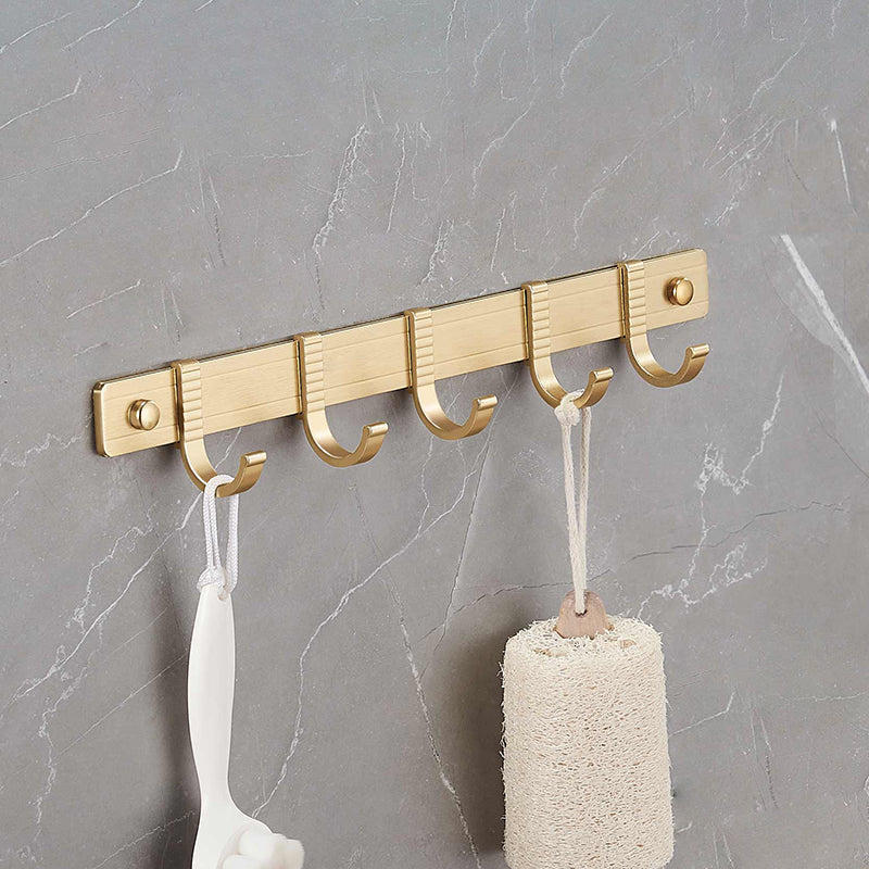 Modern Metal Bathroom Hardware Set Gold Bathroom Accessories Hardware Set Towel Robe Hook (Row Hooks) Clearhalo 'Bathroom Hardware Sets' 'Bathroom Hardware' 'Bathroom Remodel & Bathroom Fixtures' 'bathroom_hardware_sets' 'Home Improvement' 'home_improvement' 'home_improvement_bathroom_hardware_sets' 6893227