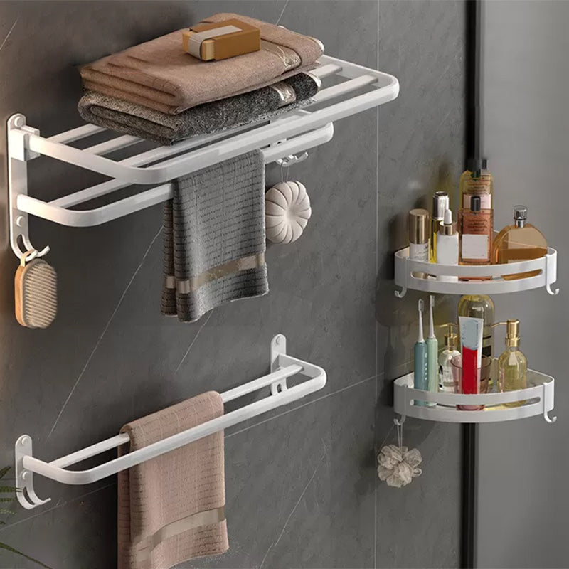 Modern White Bathroom Accessory As Individual Or As a Set in Metal Flat 4-Piece Set (Towel Bar) Clearhalo 'Bathroom Hardware Sets' 'Bathroom Hardware' 'Bathroom Remodel & Bathroom Fixtures' 'bathroom_hardware_sets' 'Home Improvement' 'home_improvement' 'home_improvement_bathroom_hardware_sets' 6893337