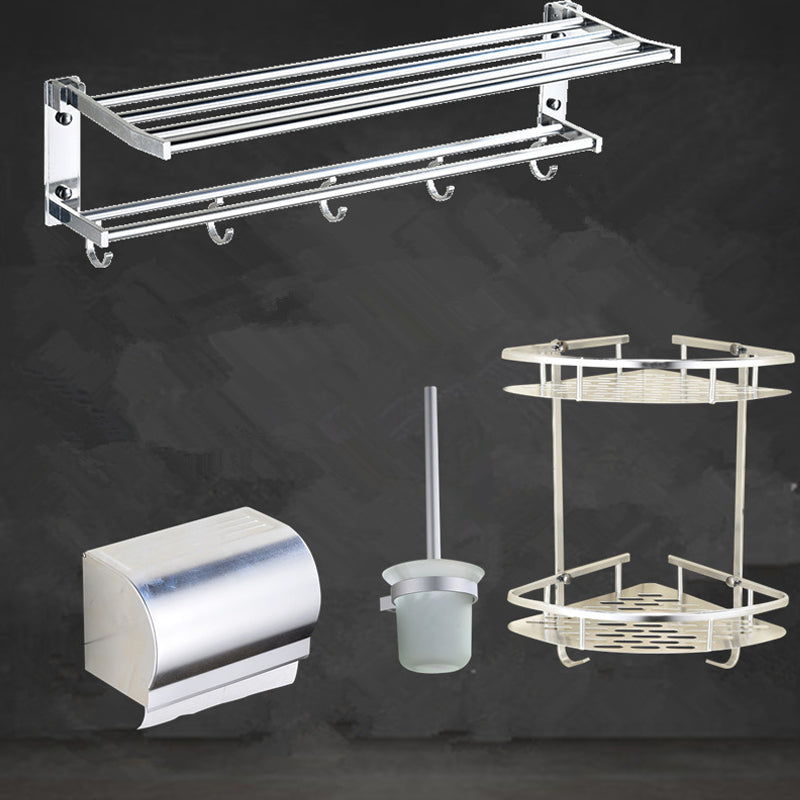Modern Stainless Steel Paper Holder Bath Shelf Bathroom Accessory Kit 4-Piece Set (Toilet Brush) Clearhalo 'Bathroom Hardware Sets' 'Bathroom Hardware' 'Bathroom Remodel & Bathroom Fixtures' 'bathroom_hardware_sets' 'Home Improvement' 'home_improvement' 'home_improvement_bathroom_hardware_sets' 6893365