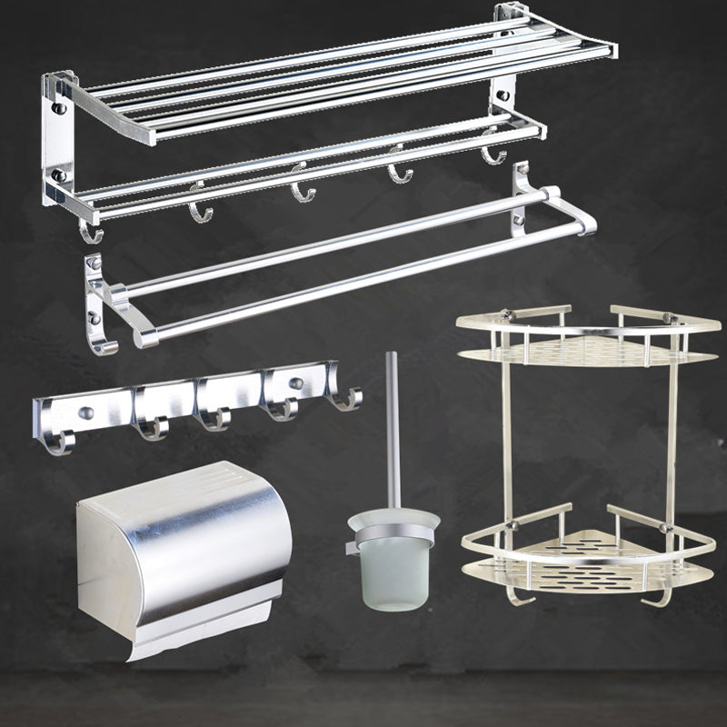 Modern Stainless Steel Paper Holder Bath Shelf Bathroom Accessory Kit 6-Piece Set (Row Hook) Clearhalo 'Bathroom Hardware Sets' 'Bathroom Hardware' 'Bathroom Remodel & Bathroom Fixtures' 'bathroom_hardware_sets' 'Home Improvement' 'home_improvement' 'home_improvement_bathroom_hardware_sets' 6893366