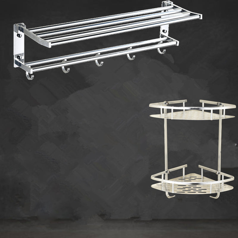 Modern Stainless Steel Paper Holder Bath Shelf Bathroom Accessory Kit Towel Rack with Double Layer Triangle Bath Shelves Clearhalo 'Bathroom Hardware Sets' 'Bathroom Hardware' 'Bathroom Remodel & Bathroom Fixtures' 'bathroom_hardware_sets' 'Home Improvement' 'home_improvement' 'home_improvement_bathroom_hardware_sets' 6893368