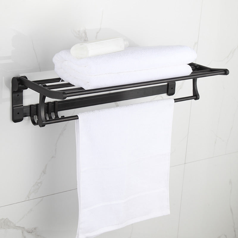 Modern Matte Black Bath Shelf Paper Holder Bathroom Accessory Kit Foldable Towel Rack (24"L) Clearhalo 'Bathroom Hardware Sets' 'Bathroom Hardware' 'Bathroom Remodel & Bathroom Fixtures' 'bathroom_hardware_sets' 'Home Improvement' 'home_improvement' 'home_improvement_bathroom_hardware_sets' 6893382