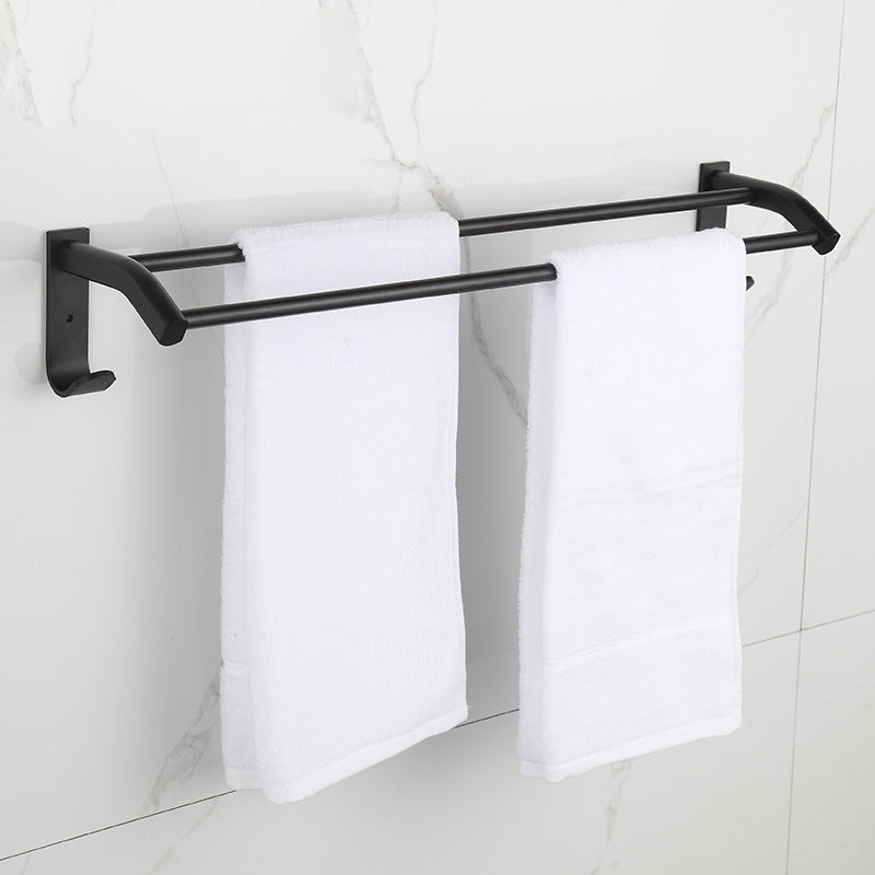 Modern Matte Black Bath Shelf Paper Holder Bathroom Accessory Kit Double Bars Towel Bar (24"L) Clearhalo 'Bathroom Hardware Sets' 'Bathroom Hardware' 'Bathroom Remodel & Bathroom Fixtures' 'bathroom_hardware_sets' 'Home Improvement' 'home_improvement' 'home_improvement_bathroom_hardware_sets' 6893384