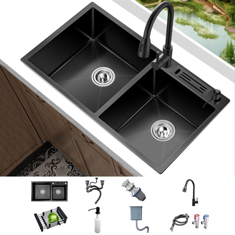 Classic Sink Stainless Steel Double Basin Workstation Sink with Faucet Sink with Faucet Pull Out Faucet Clearhalo 'Home Improvement' 'home_improvement' 'home_improvement_kitchen_sinks' 'Kitchen Remodel & Kitchen Fixtures' 'Kitchen Sinks & Faucet Components' 'Kitchen Sinks' 'kitchen_sinks' 6894516